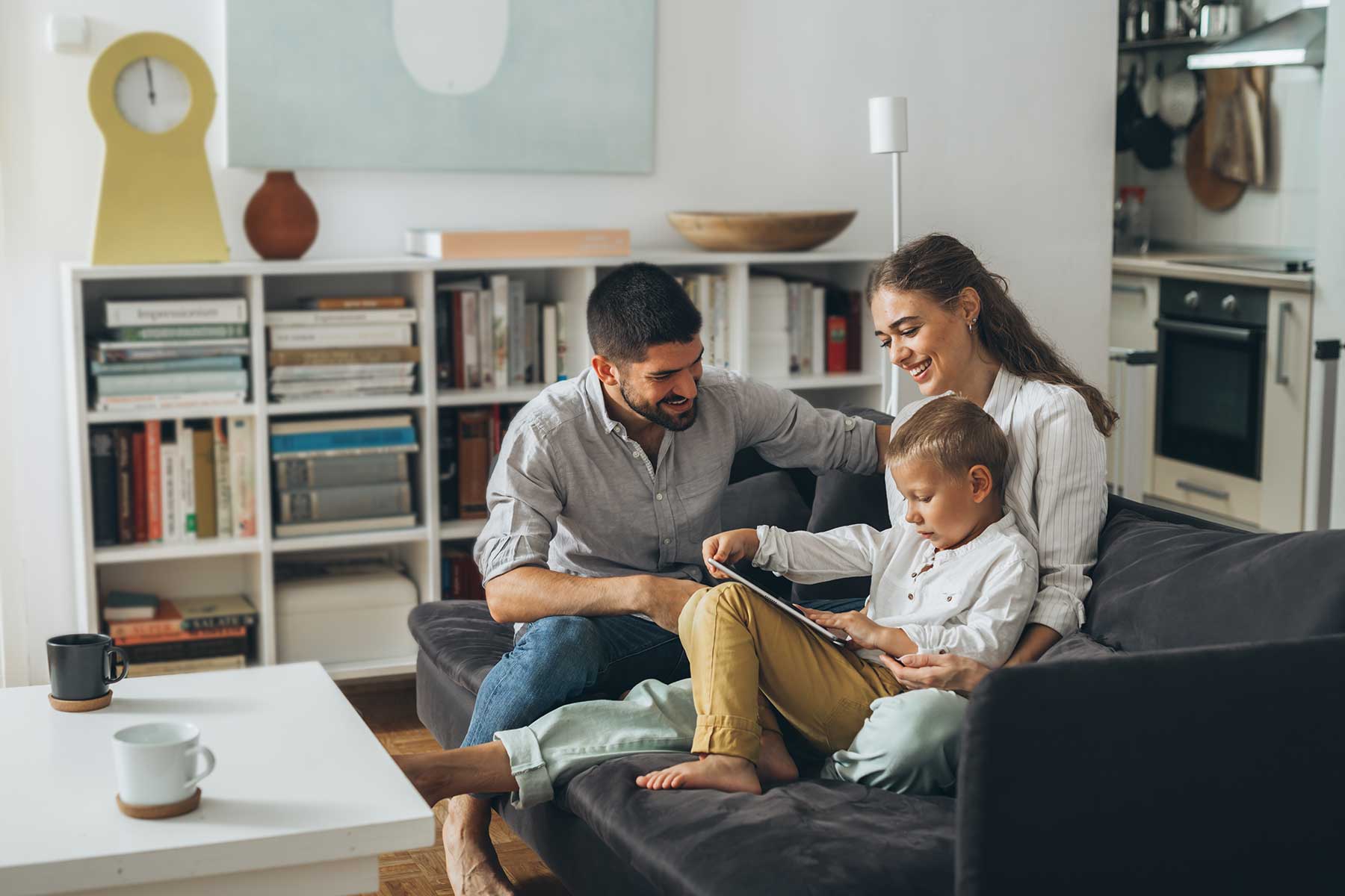 family in living room